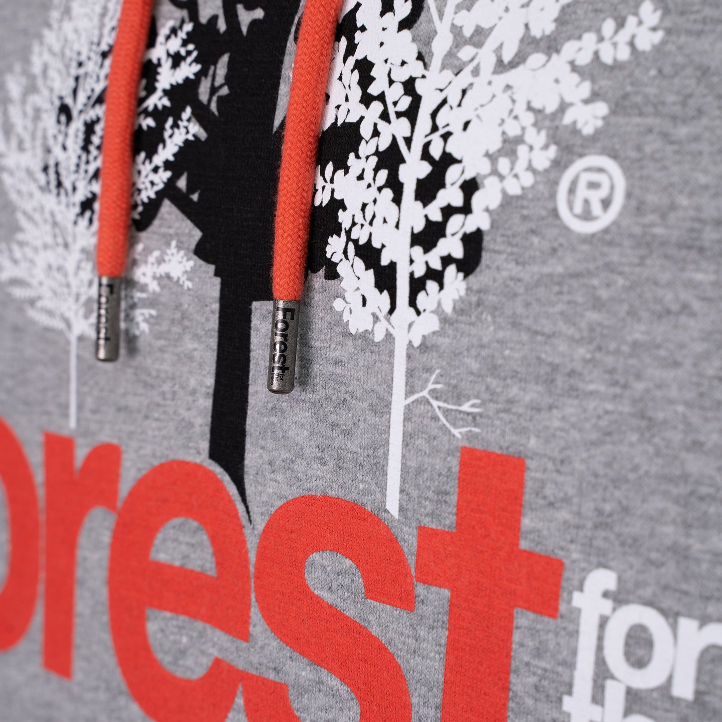 Hoodie Forest for the trees Ash Grey Red Recycled Cotton
