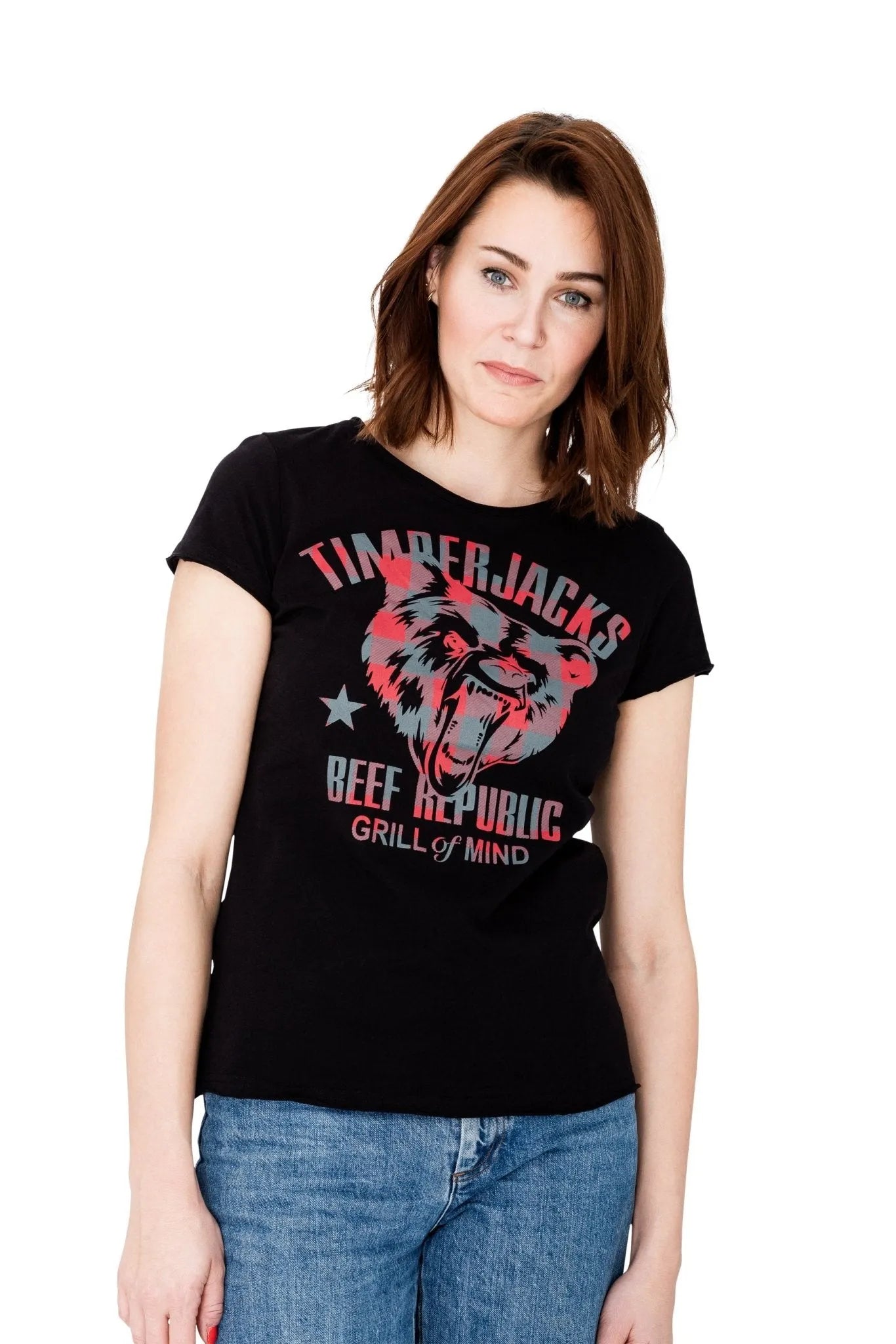 T-Shirt Grizzly Women Black Check - timberjacks.store