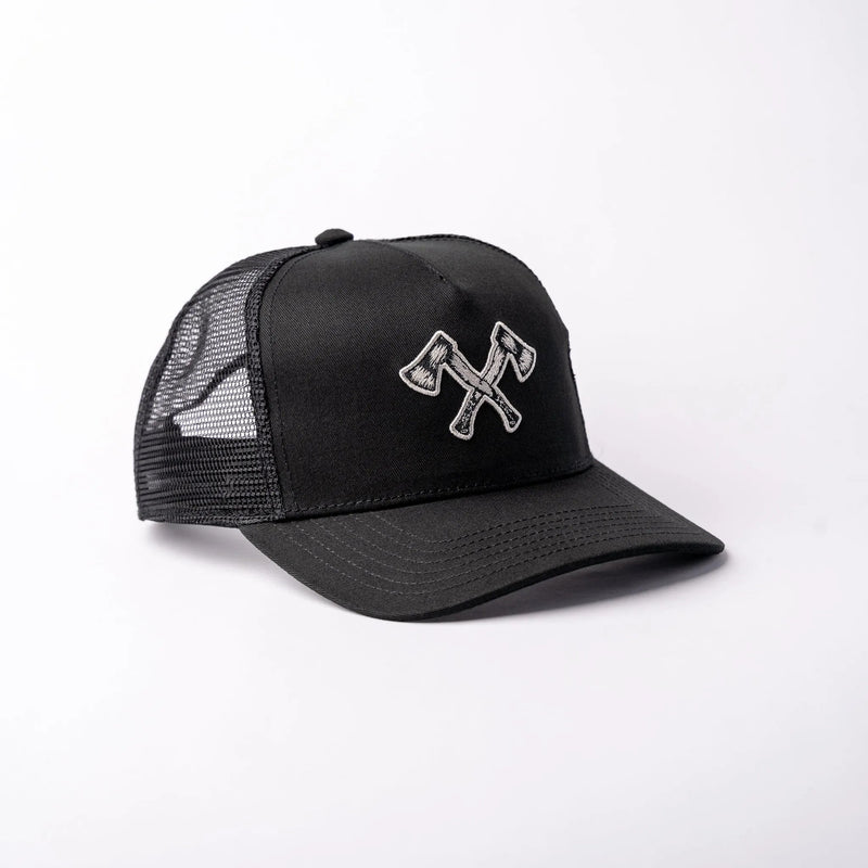 Basecap Crossed Axes Trucker Cap Black Grey - timberjacks.store