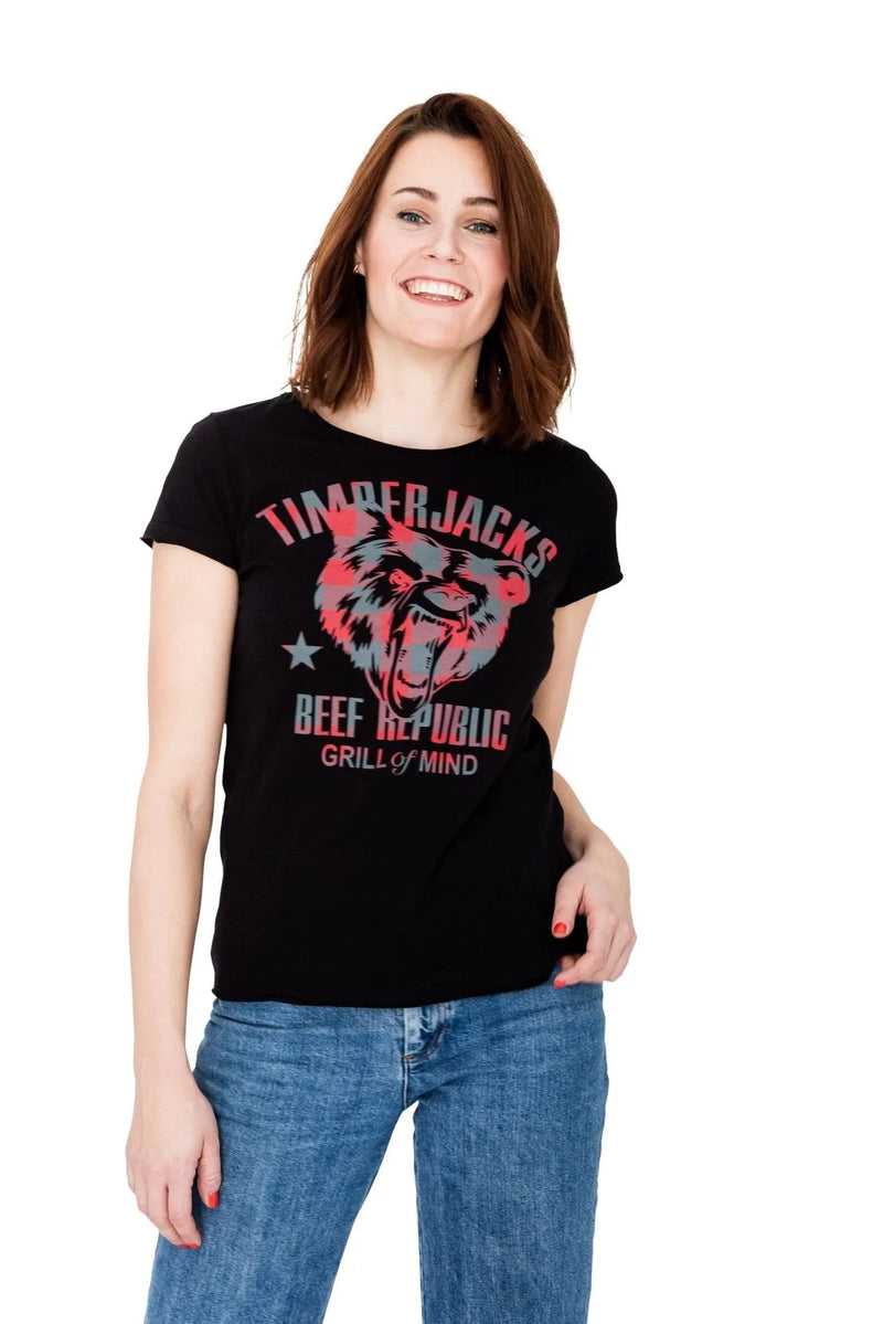 T-Shirt Grizzly Women Black Check - timberjacks.store