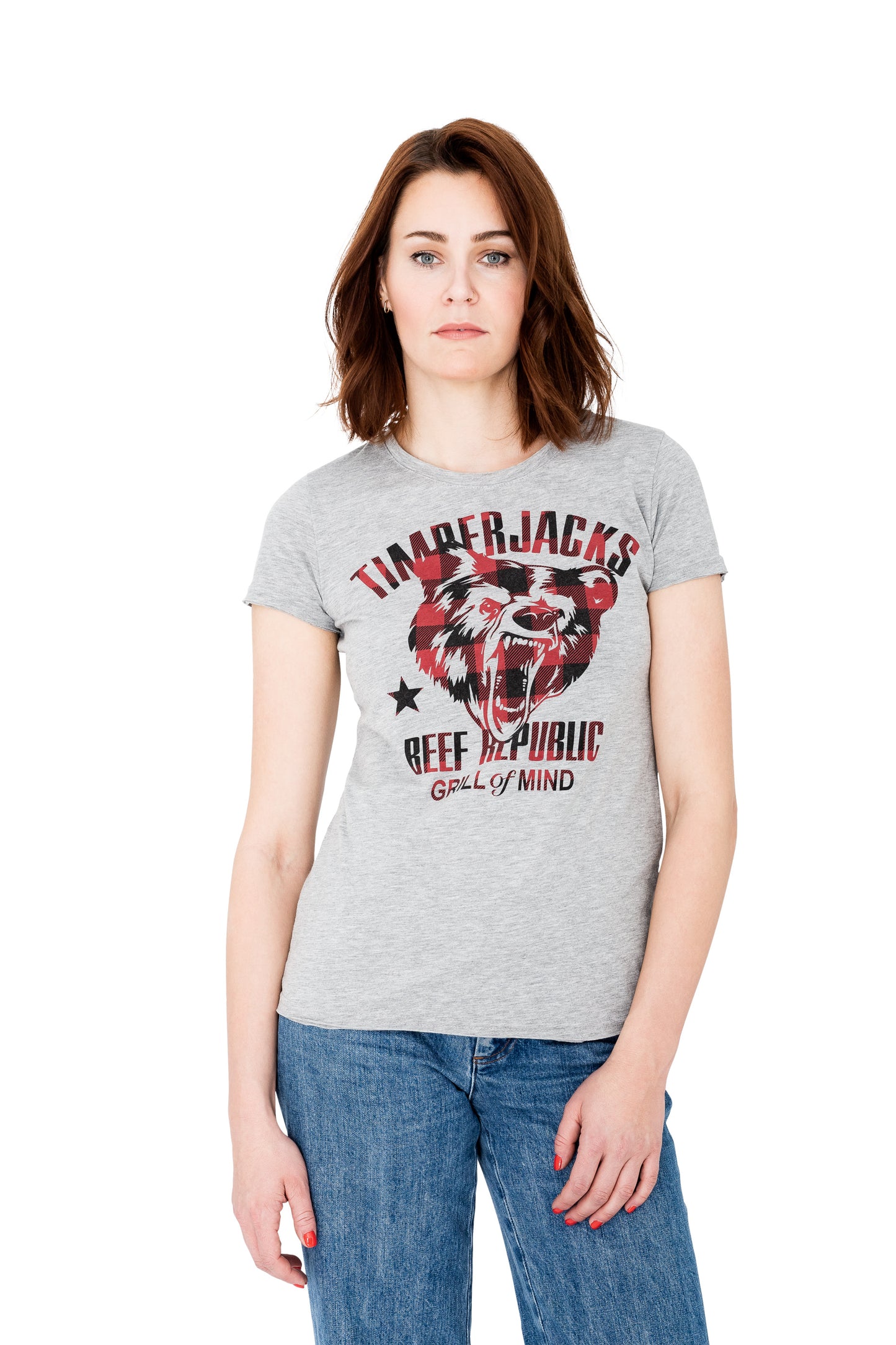 T-Shirt Grizzly Women Grey Check